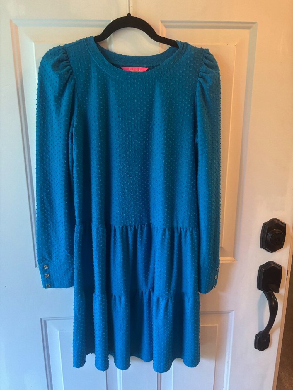 Lilly Pulitzer Teal Blue Swiss Dot Tiered Dress Size S